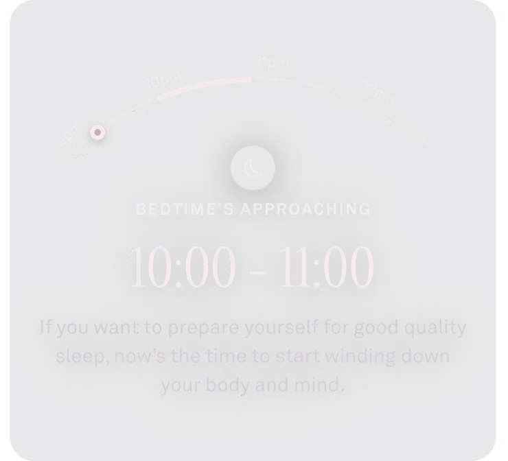 Oura Ring app view of bedtime approaching data